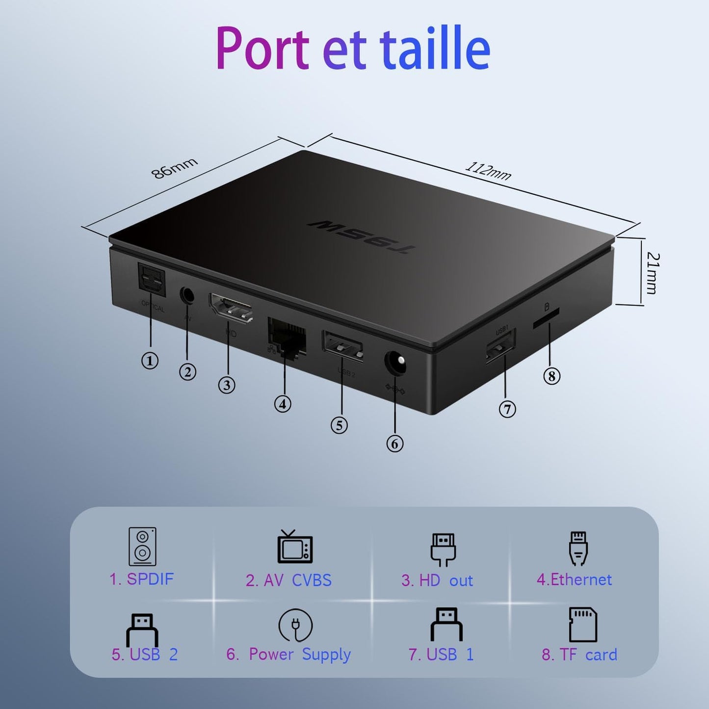 Android 11.0 TV Box avec Quad Core Arm Cortex-A35, 2 Go RAM 16 Go ROM, 4K HD, Double WiFi, Bluetooth 5.0 Smart Box
