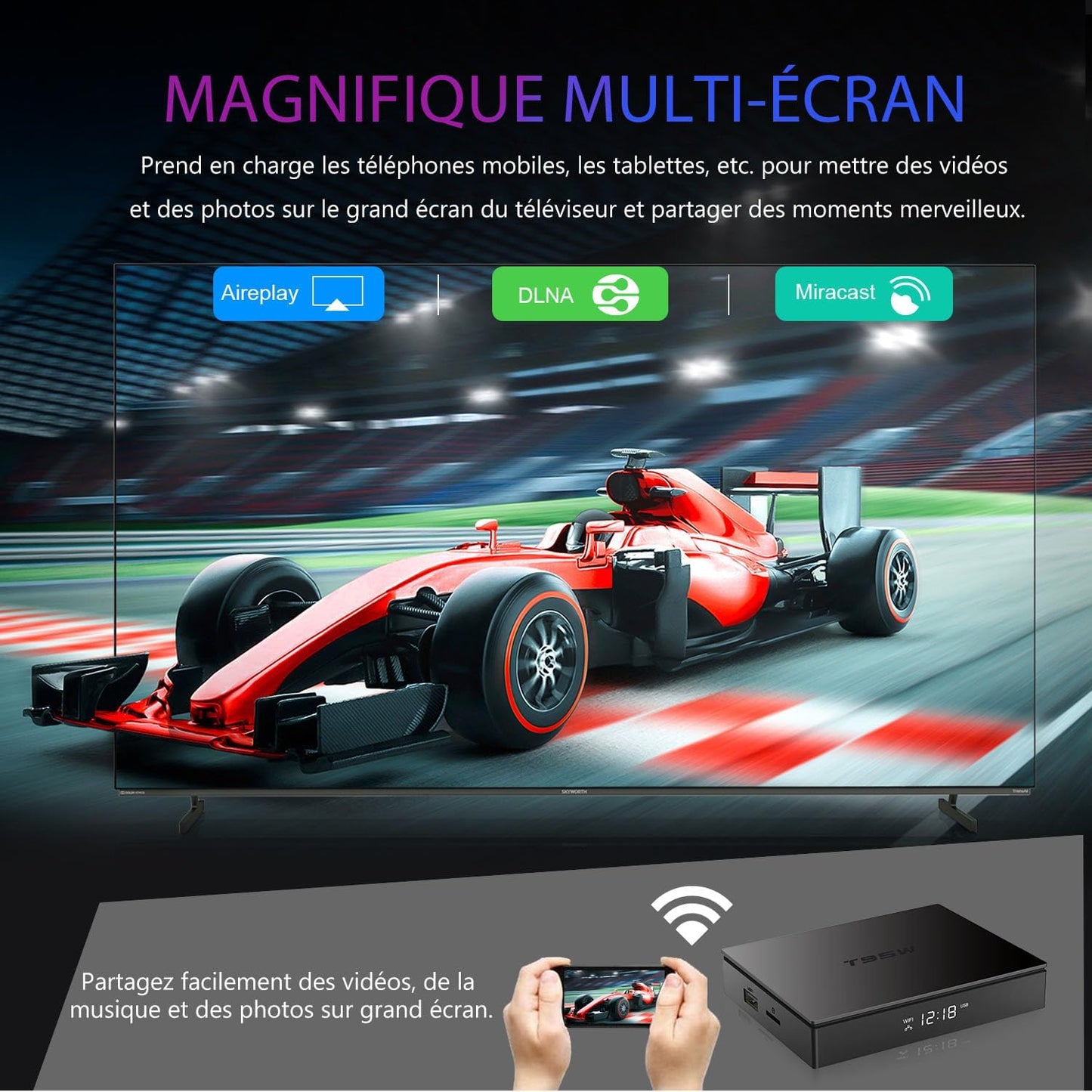 Android 11.0 TV Box avec Quad Core Arm Cortex-A35, 2 Go RAM 16 Go ROM, 4K HD, Double WiFi, Bluetooth 5.0 Smart Box