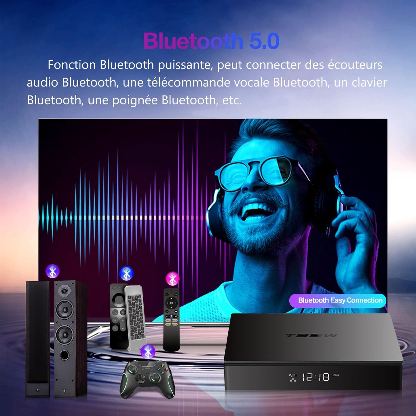Android 11.0 TV Box avec Quad Core Arm Cortex-A35, 2 Go RAM 16 Go ROM, 4K HD, Double WiFi, Bluetooth 5.0 Smart Box