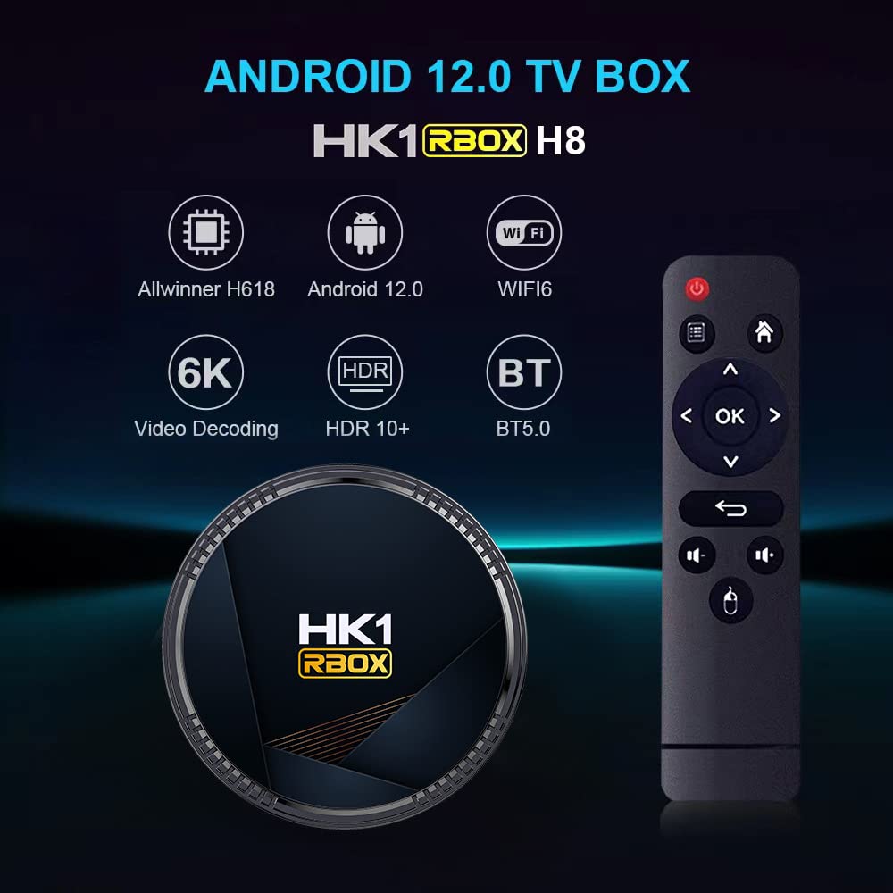 Android TV Box 11.0, Hk1 Rbox H8 4 Go De RAM 128 Go De ROM Avec H618 Quad-Core 64 Bits, Android Box Dual-Wifi 2,4 Ghz/5 Ghz BT 4.2 USB 3.0 3D 4K/6K Avec Mini Clavier Sans Fil,4gb+128gb