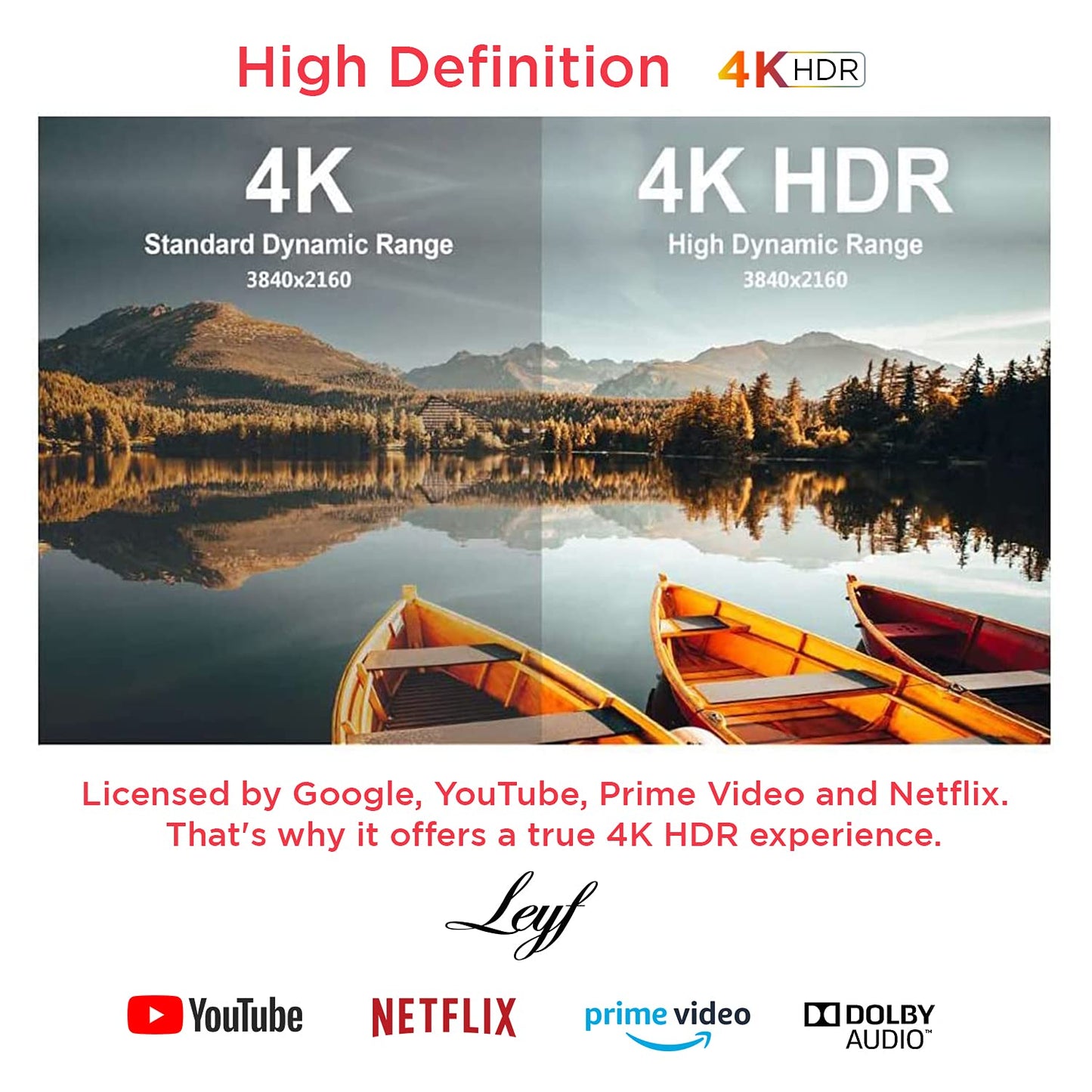 Leyf 4K Android TV Box Original Licensed by Google LLC and Netflix, Disney, Prime Video WiFi, Type-C, HDMI 2.1, USB 3.0, Ethernet, MicroSD/Smart TV, Chromecast, Youtube