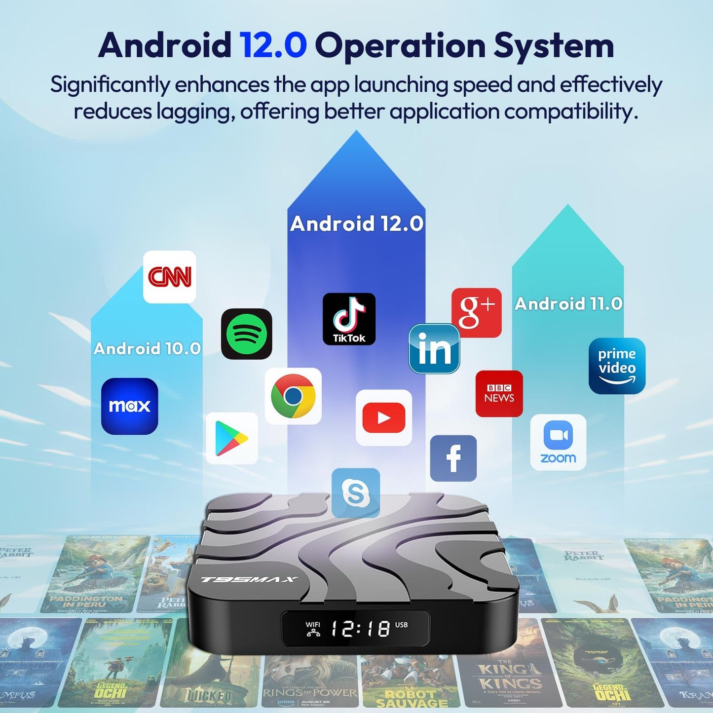 Android TV Box 12.0, T95MAX Android Box 4GB RAM 32GB ROM H618 Quad-Core CPU 6K TV Box Support 2.4/5G Dual WiFi Ethernet Bluetooth 4.0 H.265 Smart Box